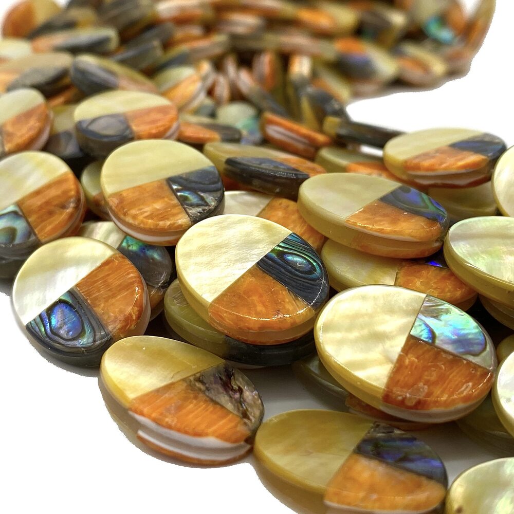 5267 ABCGEMS Sunset Spiny Oyster, Rainbow Abalone, Golden-Lip Pearl Oyster